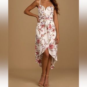My Favorite Day Ivory Floral Print Tulip Skirt Midi Dress
